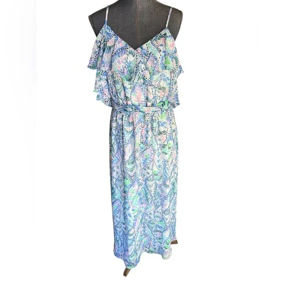 Lilly Pulitzer Zadie Maxi Dress Tails Of The Sea Purple Blue Green Size Large - Picture 3 of 13